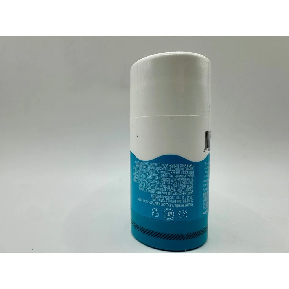 Kopari Charcoal Deodorant 2oz Blue White Aluminum Free Vegan Stick New Sealed